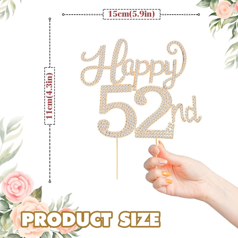LASKYER Happy 52nd Birthday Decorations,52nd Birthday Gold Rhinestone Cake Topper - Cheers to 52 Years Old Bday Party Metal Sparkly Cake Centerpieces Sign. - Image 2